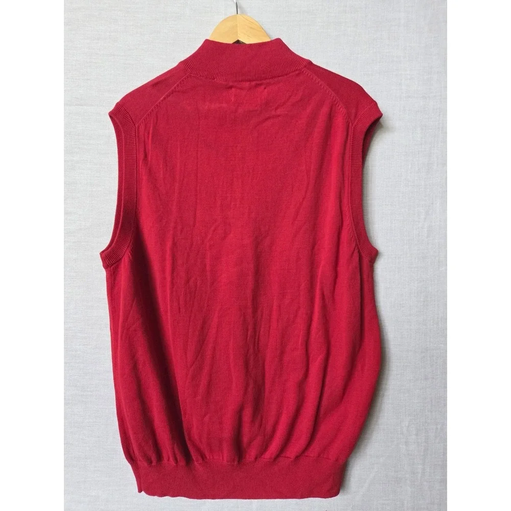 Chaps Sweater Vest Mens Lg Red Sleeveless Cotton Pullover 1/4 Zip Mock Neck NWT
